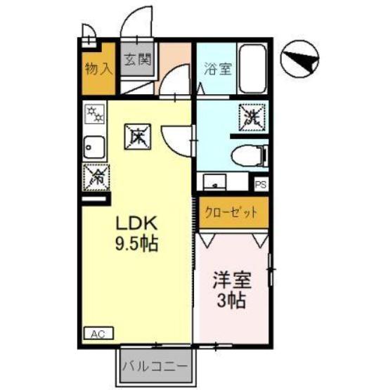 リヴィエール・エスパシオ(1LDK/1階)の間取り写真