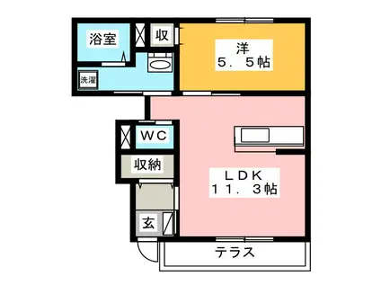 リリー ワイズ(1LDK/1階)の間取り写真