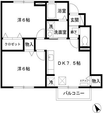 DL カーサウィルモア(2DK/1階)の間取り写真