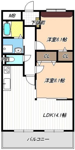 ディアコート(2LDK/3階)の間取り写真