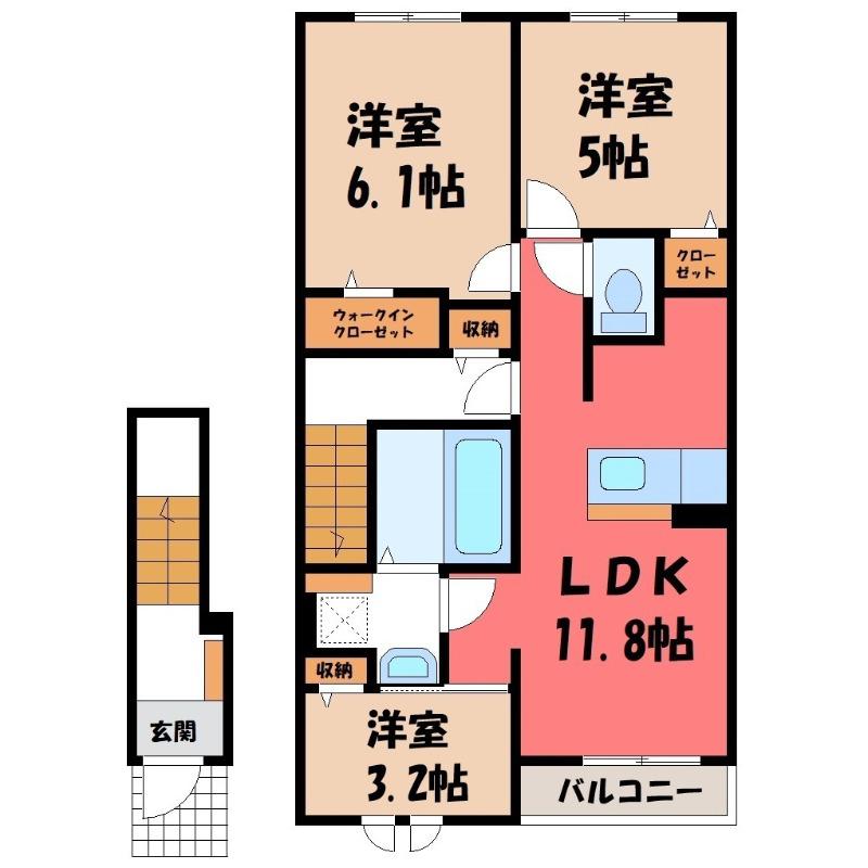 ＪＲ上越線 井野駅(群馬) 徒歩32分 2階建 築1年(3LDK/2階)の間取り写真