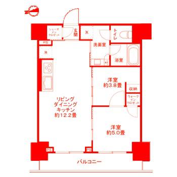 ザ・ライオンズフォーシア鶴見(2LDK/9階)の間取り写真