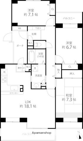 T S GARDEN西寺尾E棟(3LDK/2階)の間取り写真