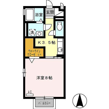 リベルテ末広(1K/2階)の間取り写真