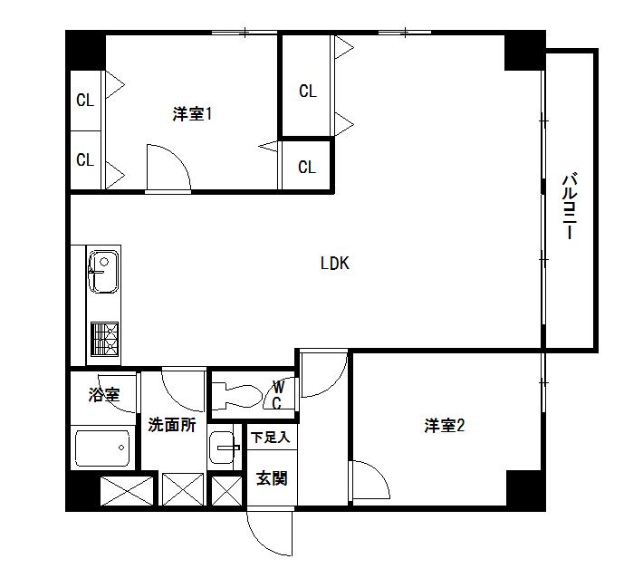 ディーフラット大濠2(2LDK/4階)の間取り写真