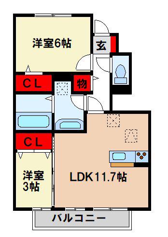 ハイコンプリートS(2LDK/1階)の間取り写真