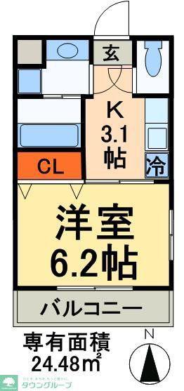 第二弘道ベルハイム(1K/3階)の間取り写真
