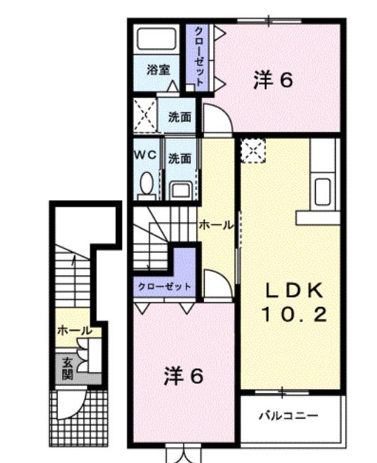 メルベーユオグラジII(2LDK/2階)の間取り写真