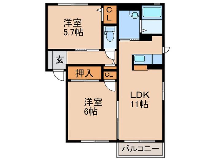 ファミーユ樹  A棟(2LDK/2階)の間取り写真