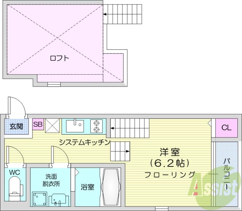 LES SAISONS新田(1K/1階)の間取り写真