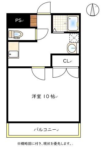 カーサU(1K/2階)の間取り写真