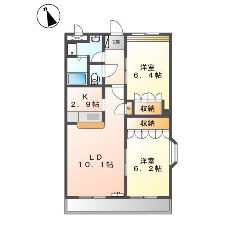 アメニティーB(2LDK/3階)の間取り写真