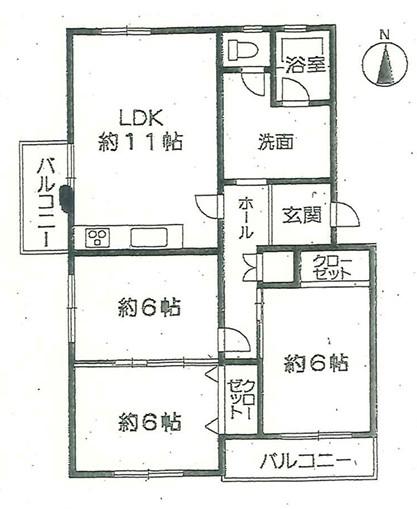 新神野4号棟(3LDK/3階)の間取り写真