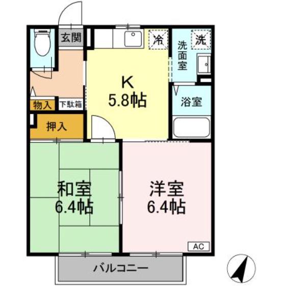 プレーンウォークB(2K/2階)の間取り写真