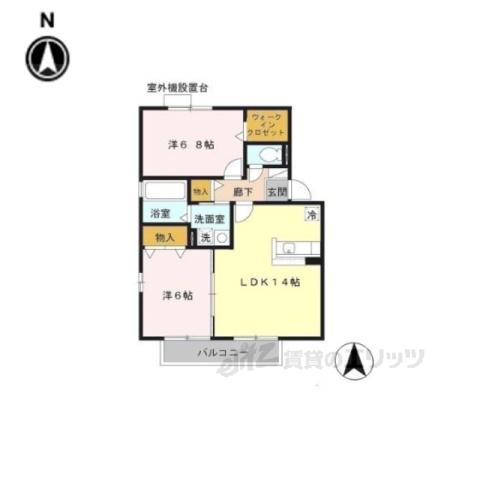 ヒールクリークMイースト(2LDK/2階)の間取り写真