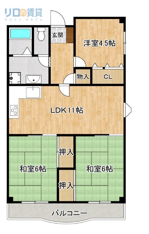 第一寿楽アビタシオン(3LDK/2階)の間取り写真