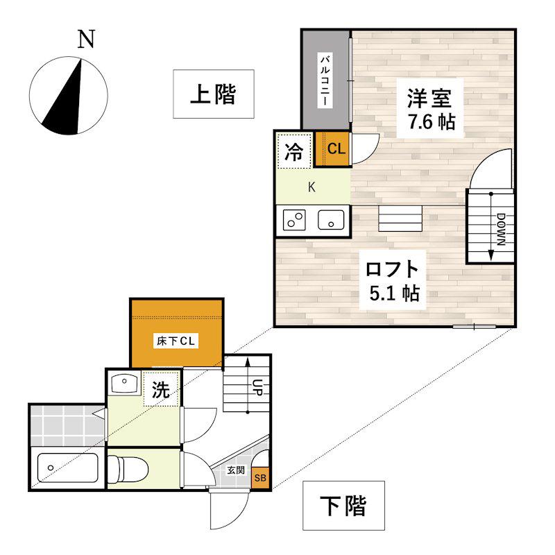 ADC熊本東ベース(1K/2階)の間取り写真