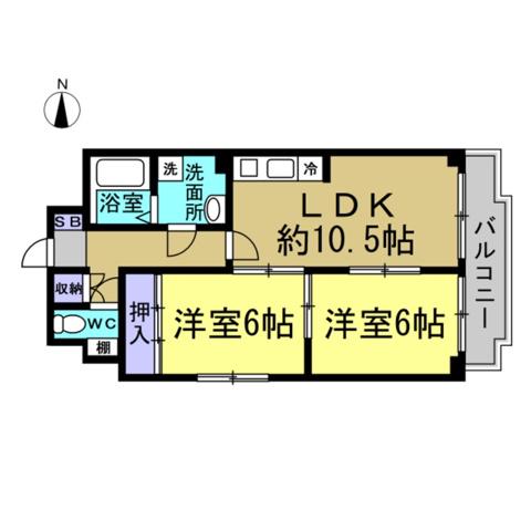 シャトー新宮(2LDK/2階)の間取り写真