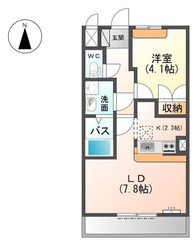 フラッシュ(1LDK/1階)の間取り写真