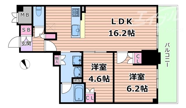 ジオタワー大阪十三(2LDK/6階)の間取り写真