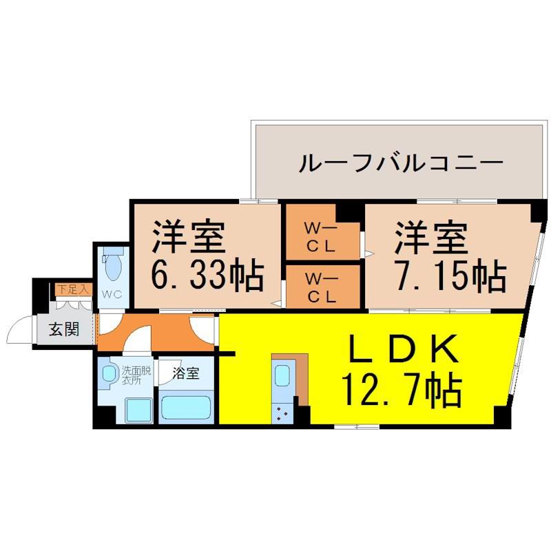 ベルカーサ西大須(2LDK/2階)の間取り写真