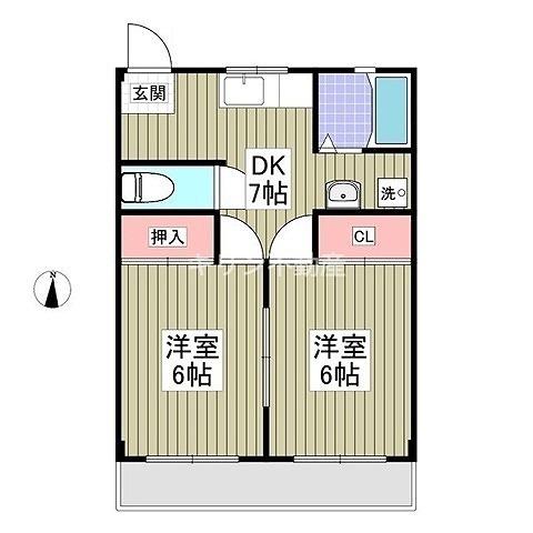 上里ハイツA(2DK/2階)の間取り写真