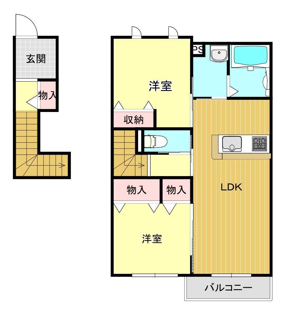 レジュール・ブリアン(2LDK/2階)の間取り写真