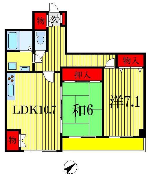 白鳥マンション(2LDK/4階)の間取り写真