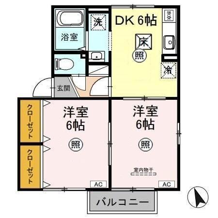 ドミールB 2DK(2DK/1階)の間取り写真