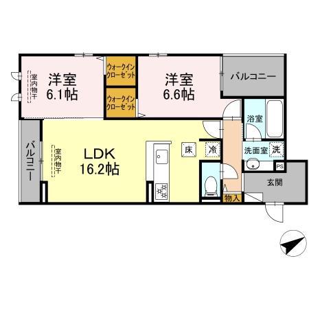 クレール山本(2LDK/1階)の間取り写真
