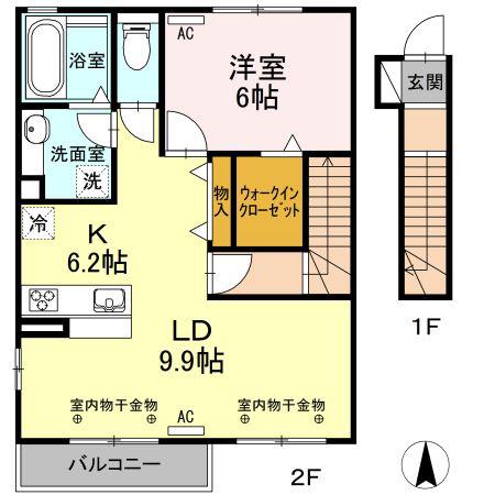 アラビアン(1LDK/2階)の間取り写真