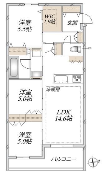 VESTA(3LDK/3階)の間取り写真