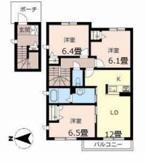 プロヌーブ光彩二番館(3LDK/2階)の間取り写真