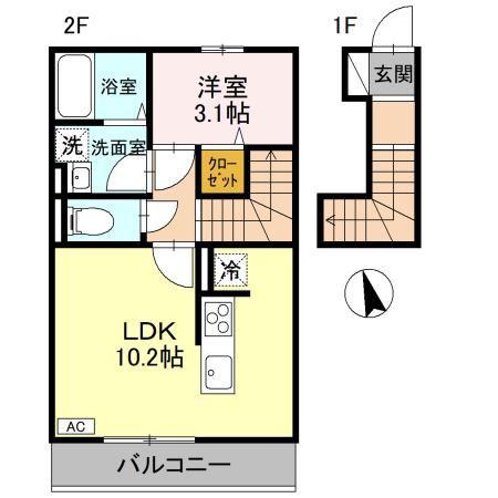 トリシアルミエール(1LDK/2階)の間取り写真