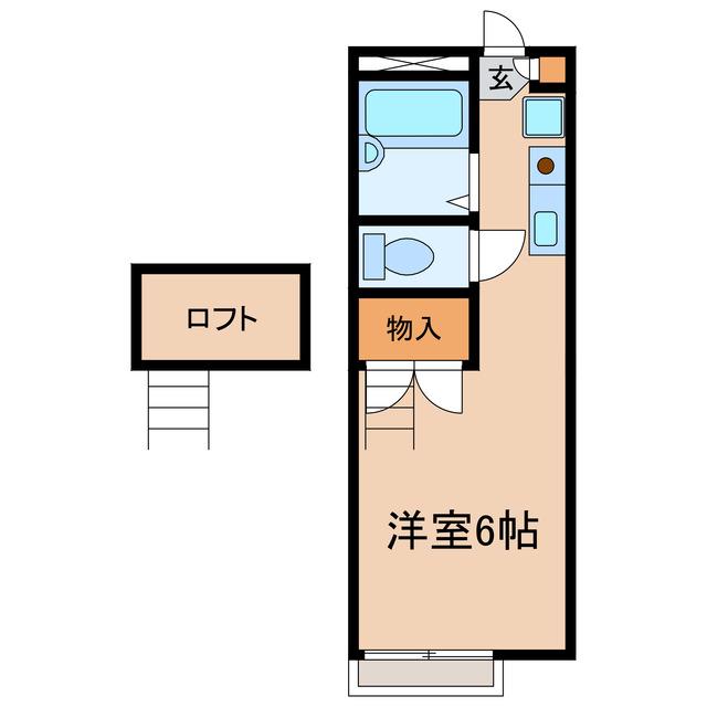 ダイヤモンドハウス(ワンルーム/2階)の間取り写真