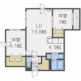 クオリア元町(2LDK/3階)の間取り写真