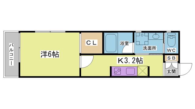 ナチュラルフロント(1K/2階)の間取り写真