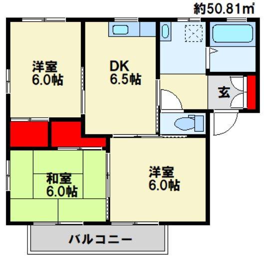 ソシアII(3DK/1階)の間取り写真