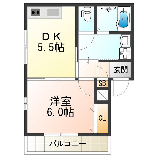 グリッター清水丘(1DK/1階)の間取り写真