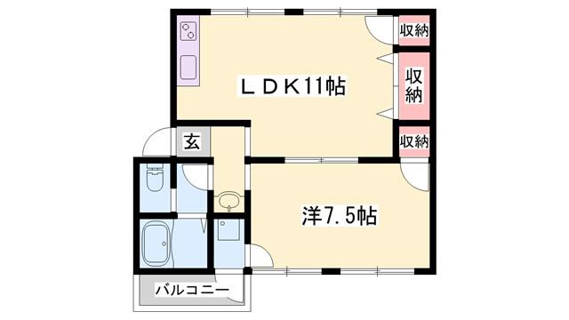 SISA野里I(1LDK/1階)の間取り写真