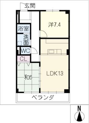 ペガサス名東(2LDK/4階)の間取り写真