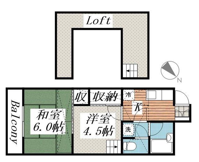 ジュネパレス柏第78(2K/2階)の間取り写真