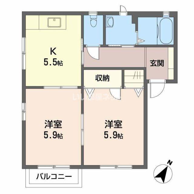 ドリームフジ(2K/2階)の間取り写真