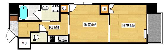 庚午中 多川ビル(2K/8階)の間取り写真