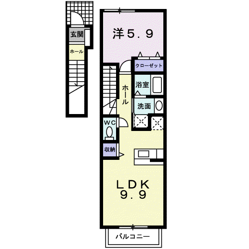 シングルカレント(1LDK/2階)の間取り写真