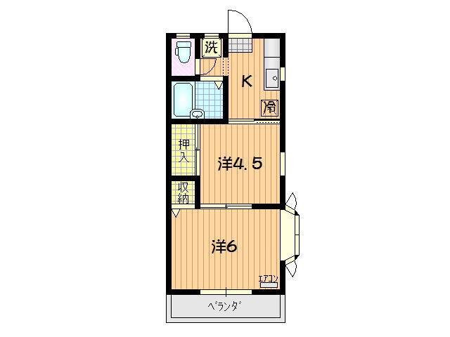 ＪＲ東北本線 矢幅駅 徒歩19分 2階建 築37年(2K/2階)の間取り写真