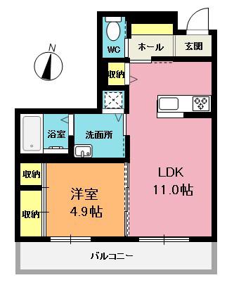シャンブルドゥシャームB(1LDK/1階)の間取り写真