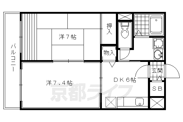 サンフローラ洛北(2DK/4階)の間取り写真