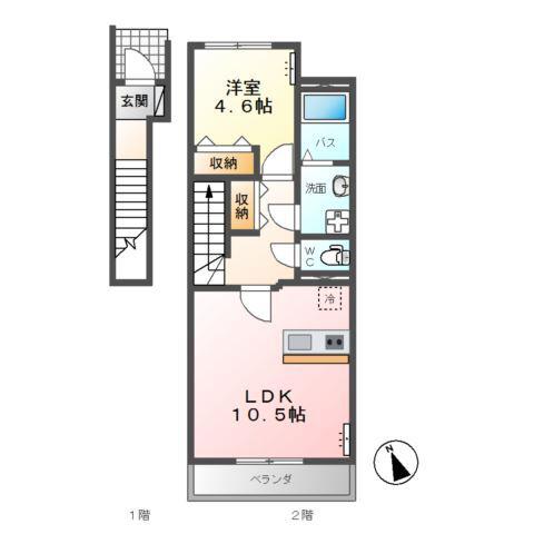 アベリア(1LDK/2階)の間取り写真