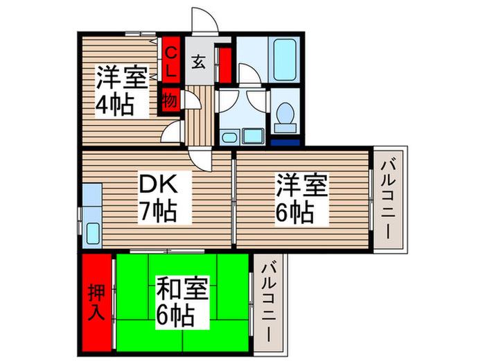 秋本マンション(3DK/1階)の間取り写真